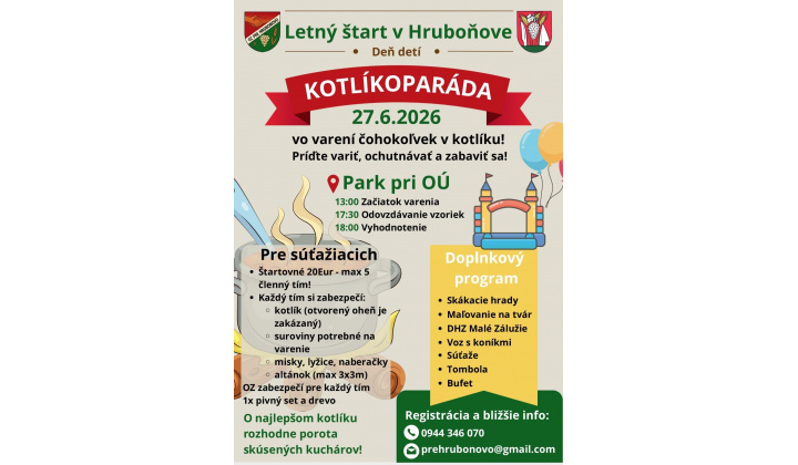 Deň detí a Kotlíková paráda sa uskutoční dňa 27.06.2026