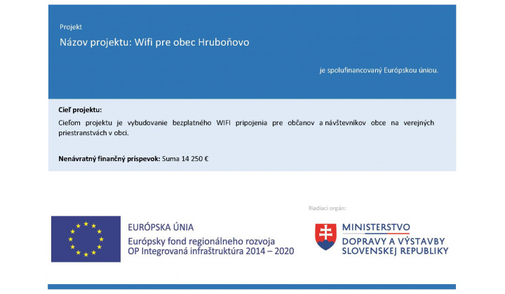 Projekt ’’Wifi pre obec Hruboňovo’’