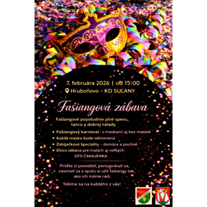 Fašiangy v Hruboňove dňa 07.02.2026 o 15. hod. v Kultúrnom dome v časti obce Suľany