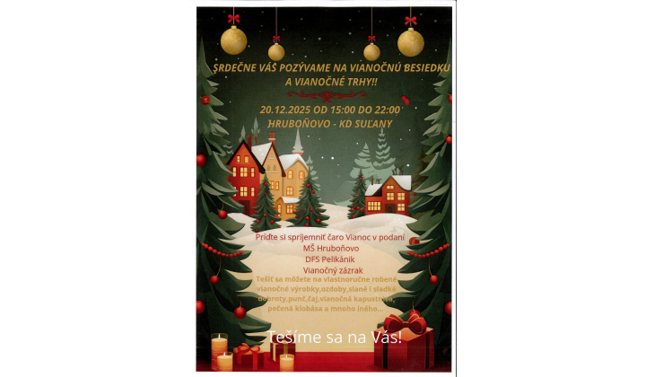 Vianočné trhy v obci Hruboňovo dňa 20.12.2025 (sobota)